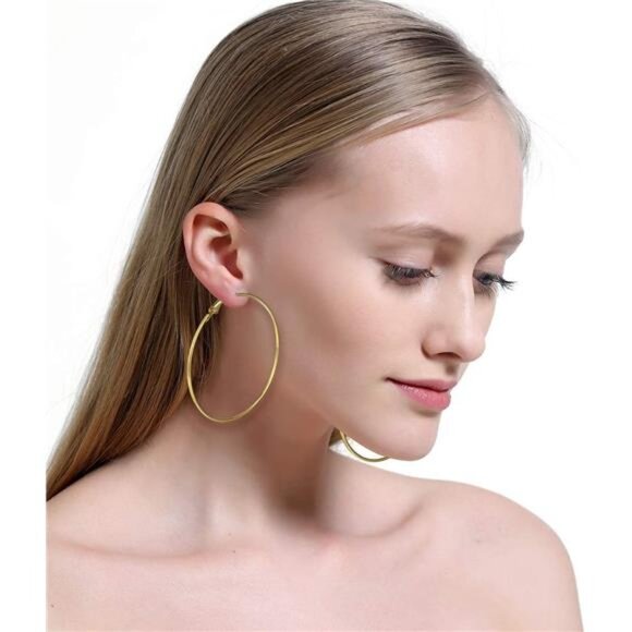 10 Pairs Big Hoop Earrings Set for Women Gold Plated Rose Gold Plated Silver - Picture 5 of 7